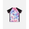 Deux par Deux Girl Printed Short Sleeve Athletic Top Pink, Black and Butterfly - 3 of 4