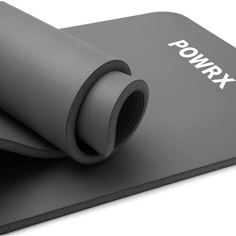 POWRX 75"L x 31"W x 0.6"Th Yoga Mat with Carrying Strap and Bag, Non-Slip Workout Mat for Home Fitness, Anthracite, 1 of 4