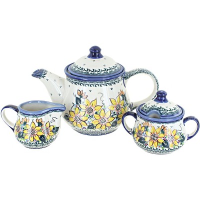 Blue Rose Polish Pottery 1700 Galia 3 Piece Tea Set
