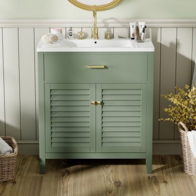 30 Inch Bathroom Storage Cabinet with Ceramic Sink Combination, Multifunctional Bathroom Storage Cabinet with Partition