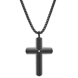 Steeltime 24" black ip stainless steel and stainless steel back cross with simulated diamond - 1 of 4