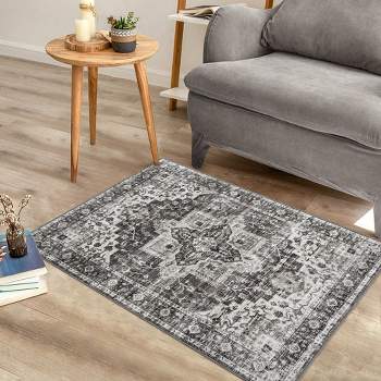 Washable Rug Vintage Medallion Area Rugs Non-Shedding Floor Mat Throw Carpet for Living Room Bedroom, 2' x 3' Gray