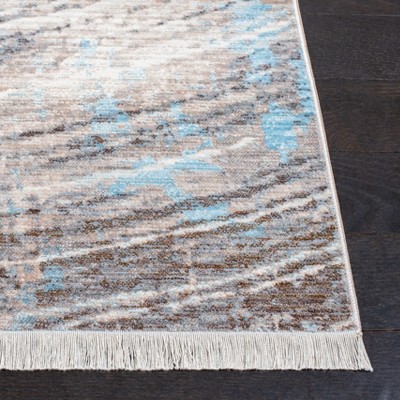 Gray and Blue Synthetic Flat Woven Rectangular Area Rug 5' x 7'