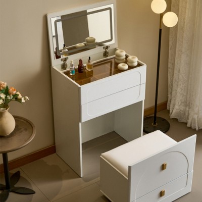 Syemin Vanity Tables 3 in 1 Vanity Desk, Flip Top Vanity Set with Mirror, Small Vanity Table with Cushioned Stool, White, 23.62"*15.75"*31.5"