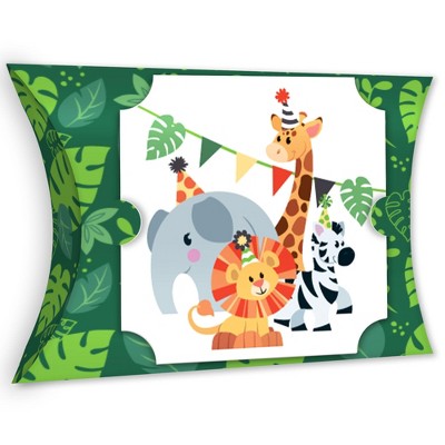 Big Dot of Happiness Jungle Party Animals - Favor Gift Boxes - Safari Zoo Animal Birthday Party or Baby Shower Large Pillow Boxes - Set of 12