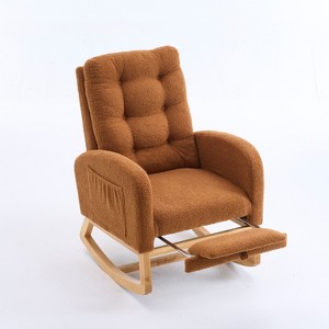 Racxily Accent Rocking Chair with Footrest High Back Rubber Wood Rocking Legs Bedroom Living Space - 1 of 4