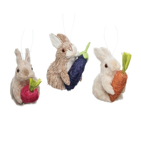 Gallerie II Bunny Rabbits With Carrots Easter Ornaments Tree Decorations  Set of 3