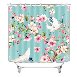 White Crane And Flowers Shower Curtains for Bathroom Waterproof Fabric Bath Curtain Durable Soft Stylish Bathroom Decor 72x72 Inch - 1 of 1