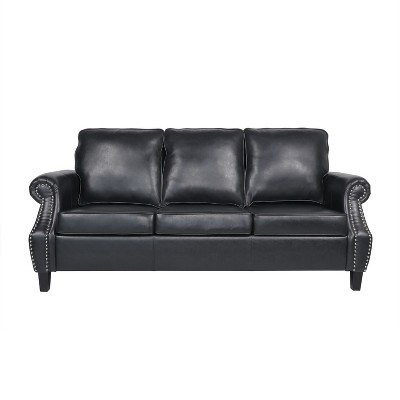 Christopher Knight Home Dowd 3 Seater Faux Leather Sofa with Nailhead Trim