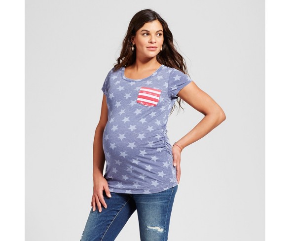 Maternity Short Sleeve "Stars" Pocket T-Shirt Blue M - Grayson Threads