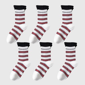 Anna-Kaci Women's 6pk Striped Ankle Socks with Cuffed Design - 1 of 4