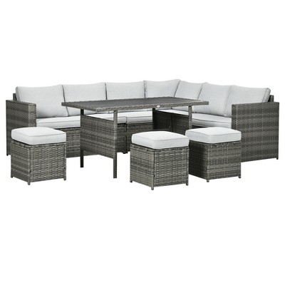 Outsunny 7 Piece Patio Furniture Set, Outdoor L-shaped Sectional Sofa ...