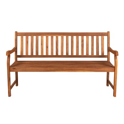 Laurel 59" Teak Acacia Wood Slat-Back Outdoor Garden Bench