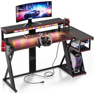 Bestier 41.6''/57'' L Shaped Gaming Desk with Monitor Stand & Power Outlet, LED Corner Computer Desk with Cup Holder & Controller Stand - 1 of 4