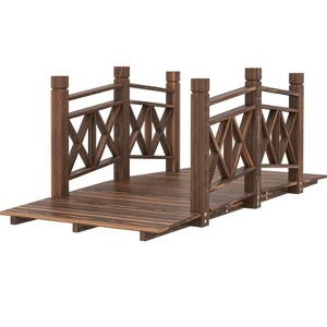 Dexmalle Outsunny Wooden Garden Bridge Arc with Rails,for Backyard,Brown - 1 of 4