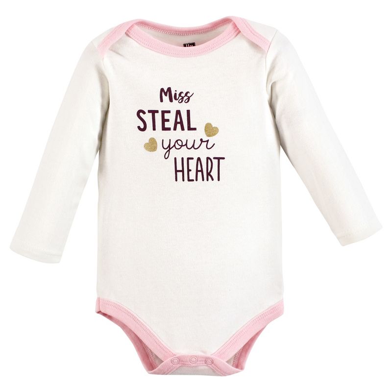 Hudson Baby Infant Girl Cotton Long-Sleeve Bodysuits, Steal Your Heart, Newborn, 3 of 8