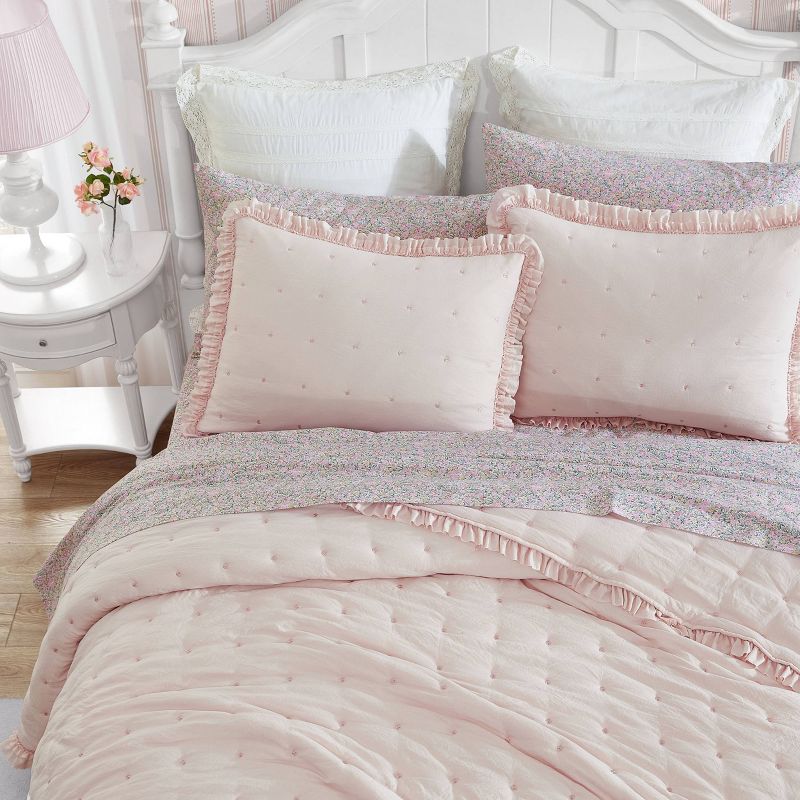 Laura Ashley Hailee Microfiber Quilt Bedding Set Pink, 6 of 11