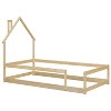 DOMETOUR Twin Size Wood bed with House-shaped Headboard Floor bed with Fences,Natural - 4 of 4