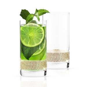 Berkware Luxurious Highball Cocktail Glasses with Elegant Gold Rhinestone Design - 16oz - 1 of 4