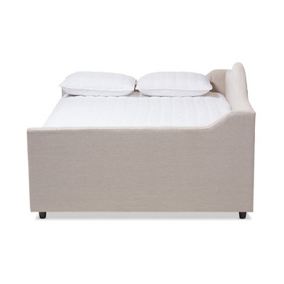 Light Beige Full Upholstered Daybed with Trundle and Tufted Headboard