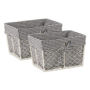 Design Imports Set of 2 M Antique White Chicken Wire Gingham Check Liner Baskets Black/White: Decorative Iron & Cotton Baskets - 1 of 4