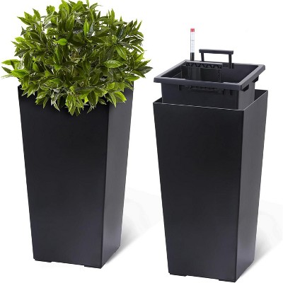 Acekool Self-Watering Planters (Set of 2) - Black & White with Drainage & Wheels