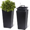Acekool Self-Watering Planters (Set of 2) - Black & White with Drainage & Wheels - 2 of 4