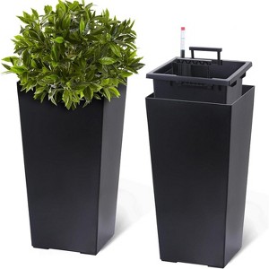 Acekool Self-Watering Planters (Set of 2) - Black & White with Drainage & Wheels - 1 of 4