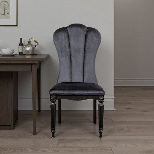 Royal Hampton Side Dining Chair Set of 2, Scalloped, Turned Fluted Wood Legs, Black - 1 of 4