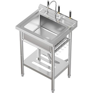 Coucheta Freestanding Commercial Utility Sink, Stainless Steel w/ Faucet, Adjustable Legs, Shelf, Hooks, Backsplash, Hot & Cold Water - 1 of 4