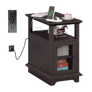 3-Tier Side Table with USB Ports and Outlets, Nightstand with Charging Station, Storage Cabinet, and Open Shelf for Living Room, Bedroom - 1 of 4