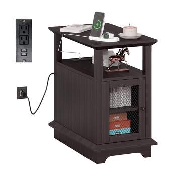 3-Tier Side Table with USB Ports and Outlets, Nightstand with Charging Station, Storage Cabinet, and Open Shelf for Living Room, Bedroom