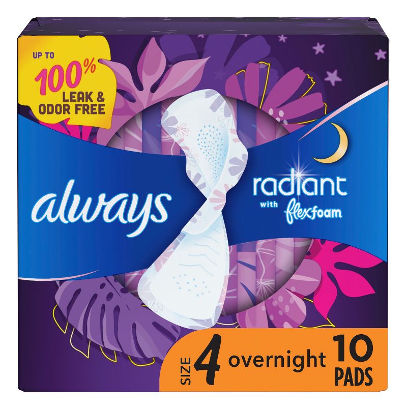 Always Radiant Overnight Sanitary Pads with Wings - Scented - Size 4, 1 of 11