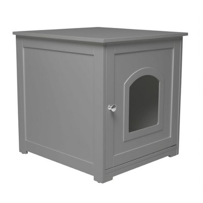 zoovilla Kitty Litter Loo Indoor Hidden Litter Box Enclosure Furniture, Litter Box Cabinet with Framed Panels and Arched Doorways, Gray