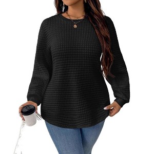 Coolmee Women's Waffle Plus Size Sweatshirts Long Sleeve Fall Fashion Tops Trendy Outfits - 1 of 4