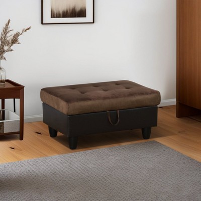 DOMETOUR Brown Lint & PVC Storage Ottoman for Living Room