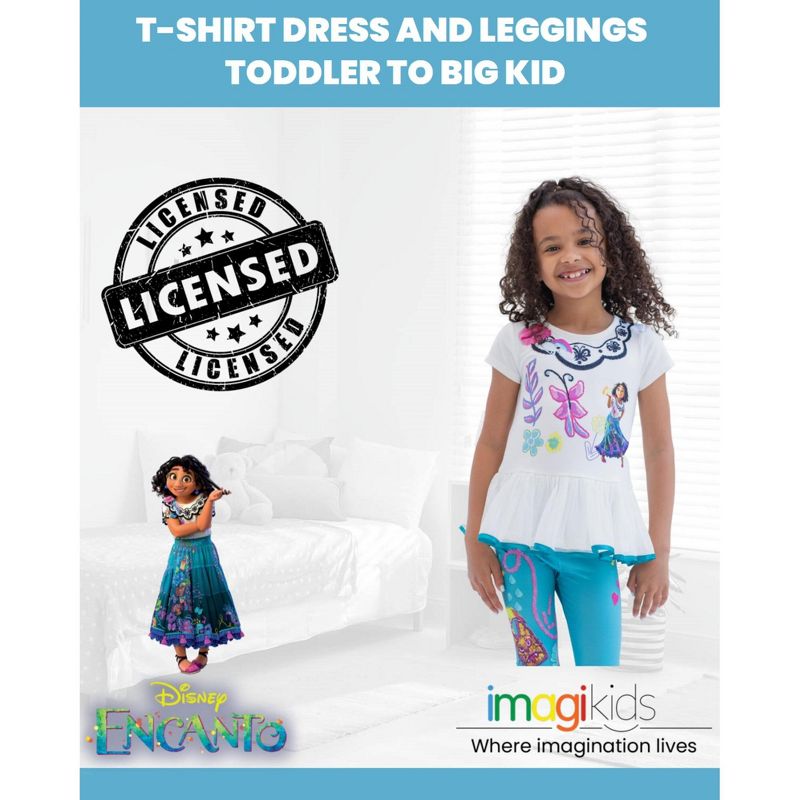Disney Encanto Mirabel Girls T-Shirt Dress and Leggings Outfit Set Toddler to Big Kid, 4 of 8