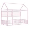 Twin Size Metal Bed Frame with House Design, Fence Detailing, and Storage Shelves - 3 of 4