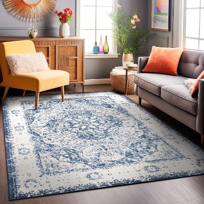 Bohemian Blue Distressed Medallion 8' x 10' Synthetic Area Rug