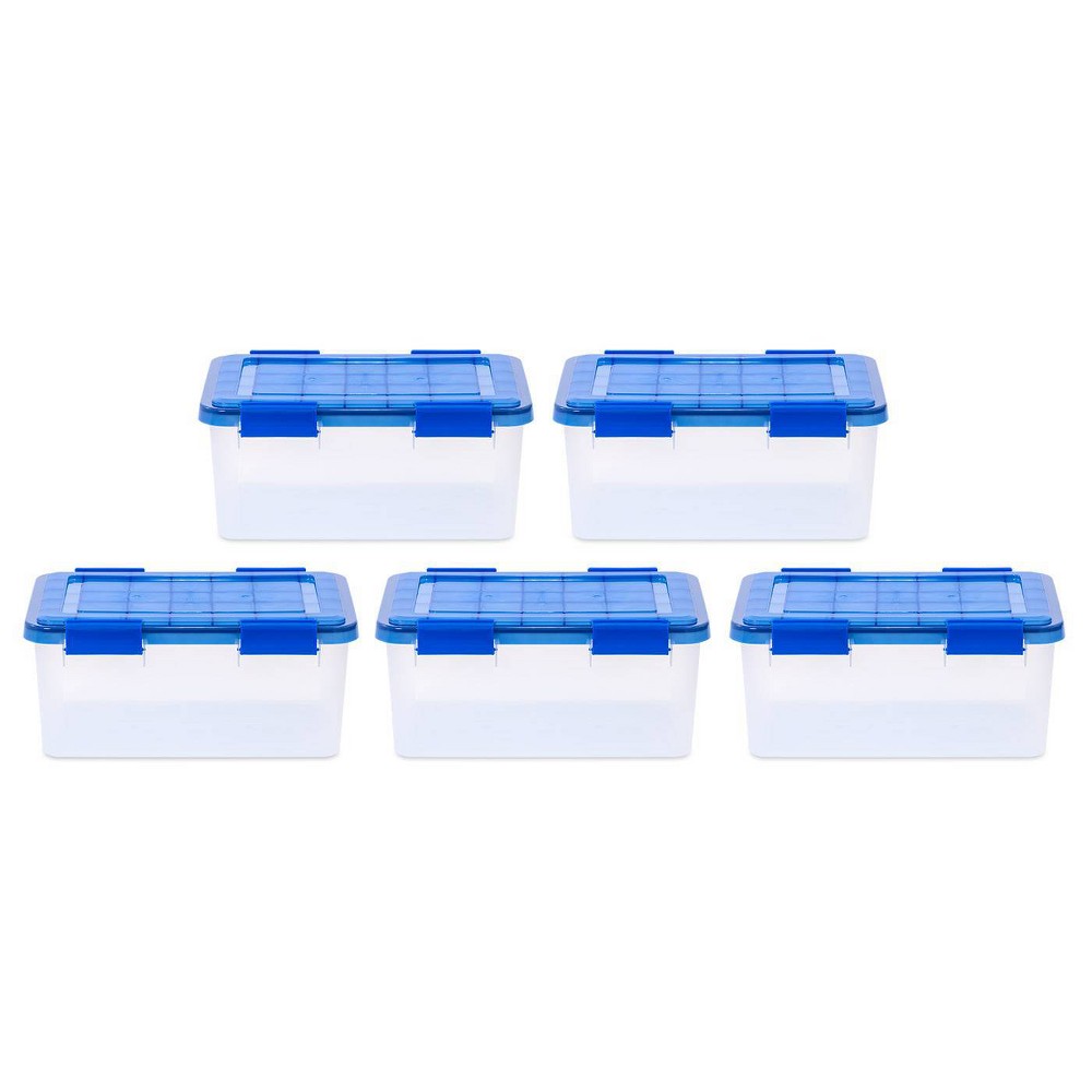 IRIS 19qt 5pk Weather Tight Storage Box Clear with Blue Lid and Buckle