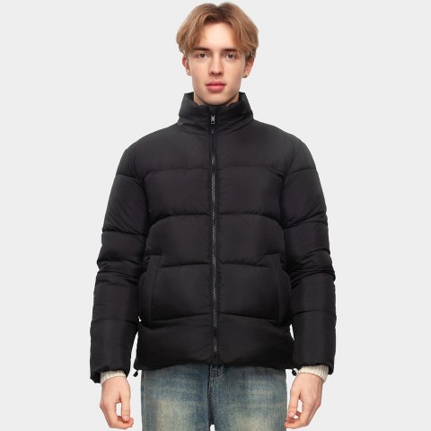 Мужские куртки Rokka&Rolla Men's Solid Puffer Coat Stand Up Collar Jacket-Black, size Large