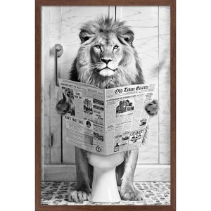 Trends International Reinders: Toilet Humor - Lion Toilet Framed Wall Poster Prints Mahogany Framed Version 22.375" x 34" - 1 of 4