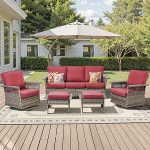 Belord Patio Furniture Set, All Weather Gray Wicker Outdoor Conversation Set with Patio Couch, Swivel Patio Rocker, High Back and 4" Thick Cushions - 1 of 4