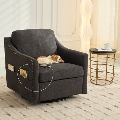 Sapphtopaz Accent Chair 360 Swivel Barrel Chair with USB and Magazine Storage Lounge Chair for Living Room, Bedroom, Office, Small Room
