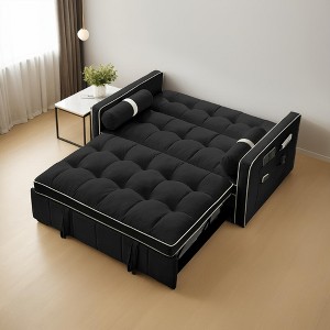 Leovsnove 55.5" Convertible Sofa Bed, 3 in 1 Velvet Pull Out Couch with Side Pockets and Adjsutable Backrest, Lumbar Pillows - 1 of 4