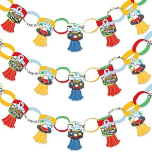 Big Dot of Happiness Cars, Trains, and Airplanes - 90 Chain Links & 30 Paper Tassels Decor - Transportation Birthday Party Paper Chains Garland 21 ft - 1 of 4