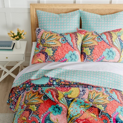 Jules Twin Red Cotton Reversible Quilt Set