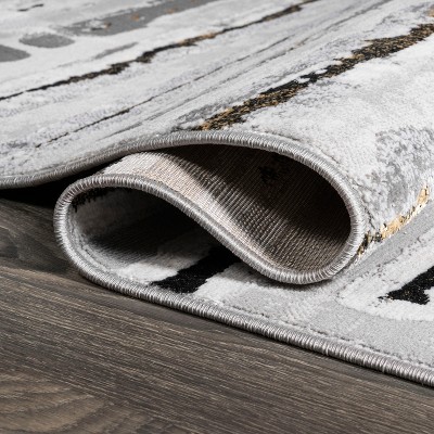 Gray and Black Striped Synthetic 3x5 Area Rug