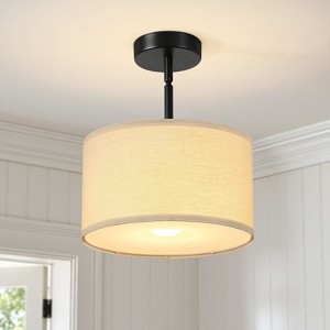 KAISITE Drum Pendant Light, Modern Farmhouse Fabric Pendant Light with E26 Socket, Hanging Light Fixture for Kitchen Island & Dining Room - 1 of 4
