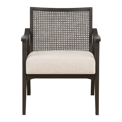 Lantana Rustic Gray Solid Wood and Linen Accent Chair with Cane Back
